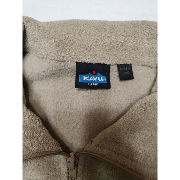 Kavu Fleece Jacket Mens Large Tan Full Zip Zip Chest Pocket Canvas Elbow Patches - Picture 5 of 11